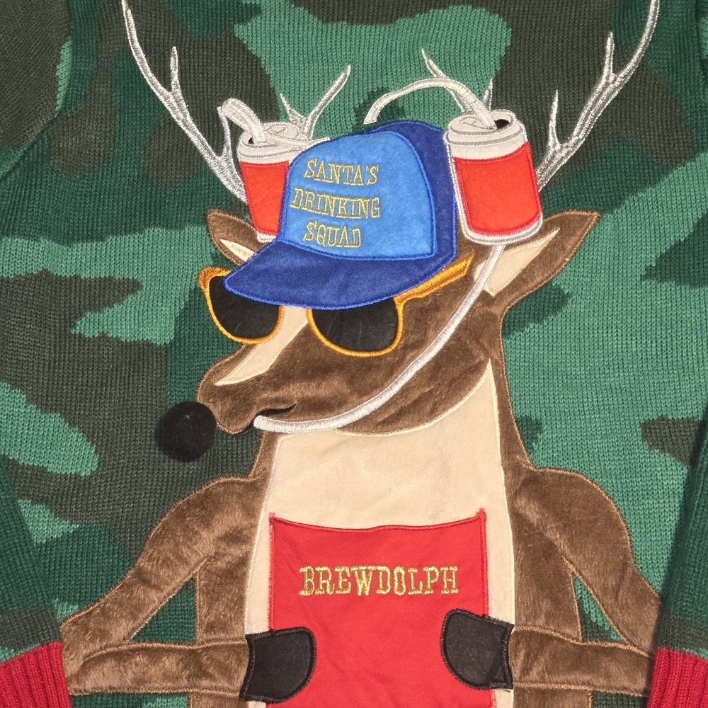 BLIZZARD BAY UGLY CHRISTMAS SWEATER BREWDOLPH CAMO MENS LARGE EUC - Picture 3 of 6